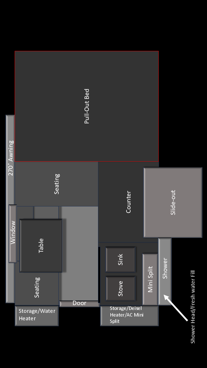 North / South Seating w / Slideout Storage